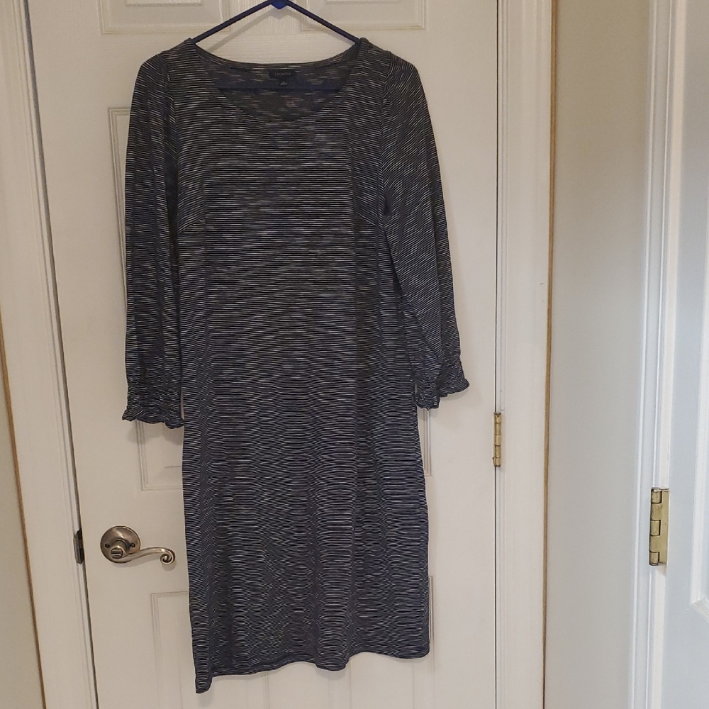 Talbots 3/4 Sleeve Navy Blue And White Striped Dress Size Large